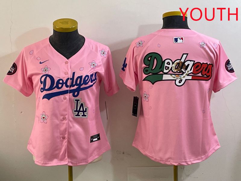 Youth Los Angeles Dodgers Blank Pink Sakura Edition 2025 Nike MLB Jersey style 12->youth mlb jersey->Youth Jersey